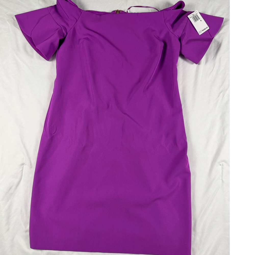 Trina Turk Electric Violet Off Shoulder Petal Sleeve Sheath Dress NWT Size 6
